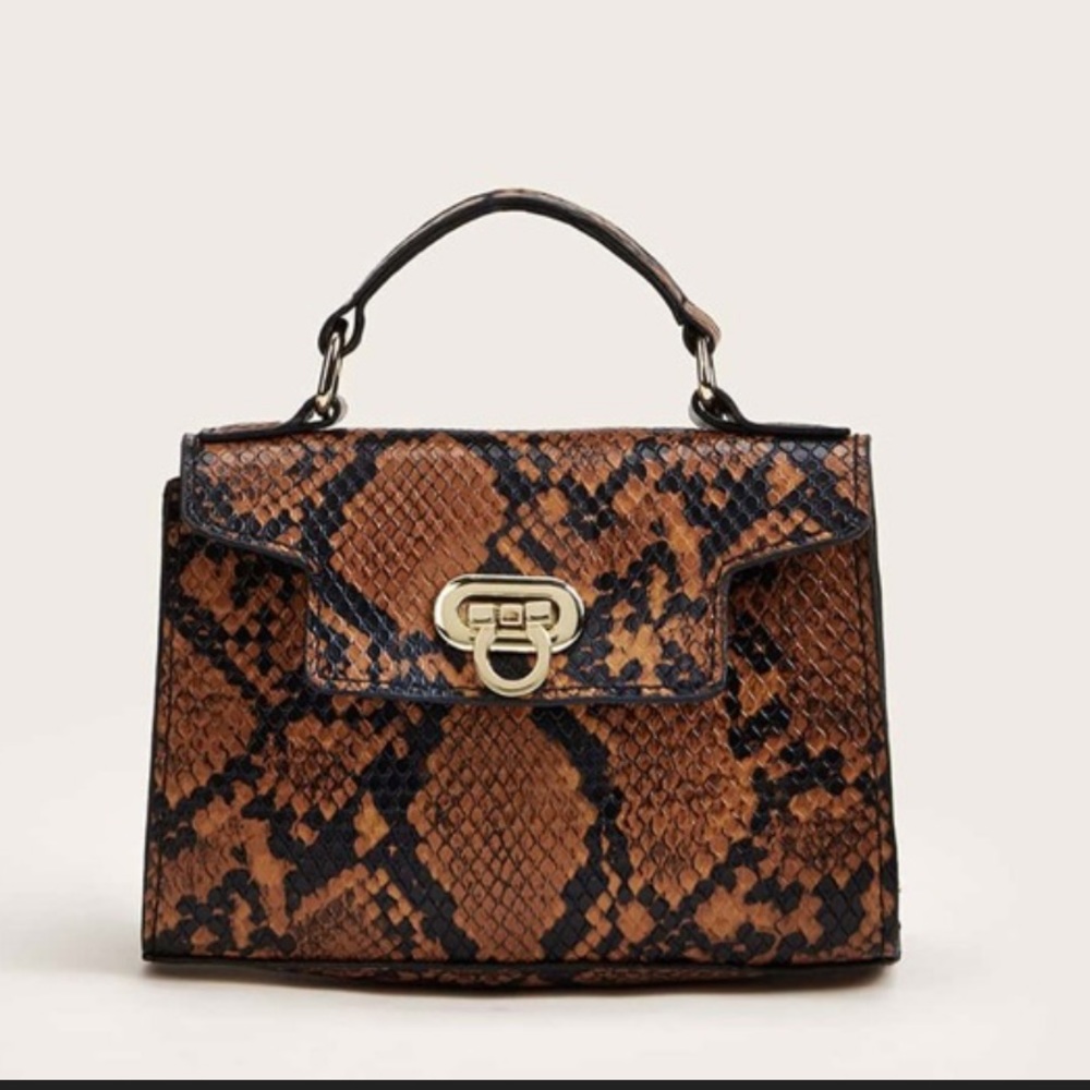 Elegant Brown Snake Print Handbag